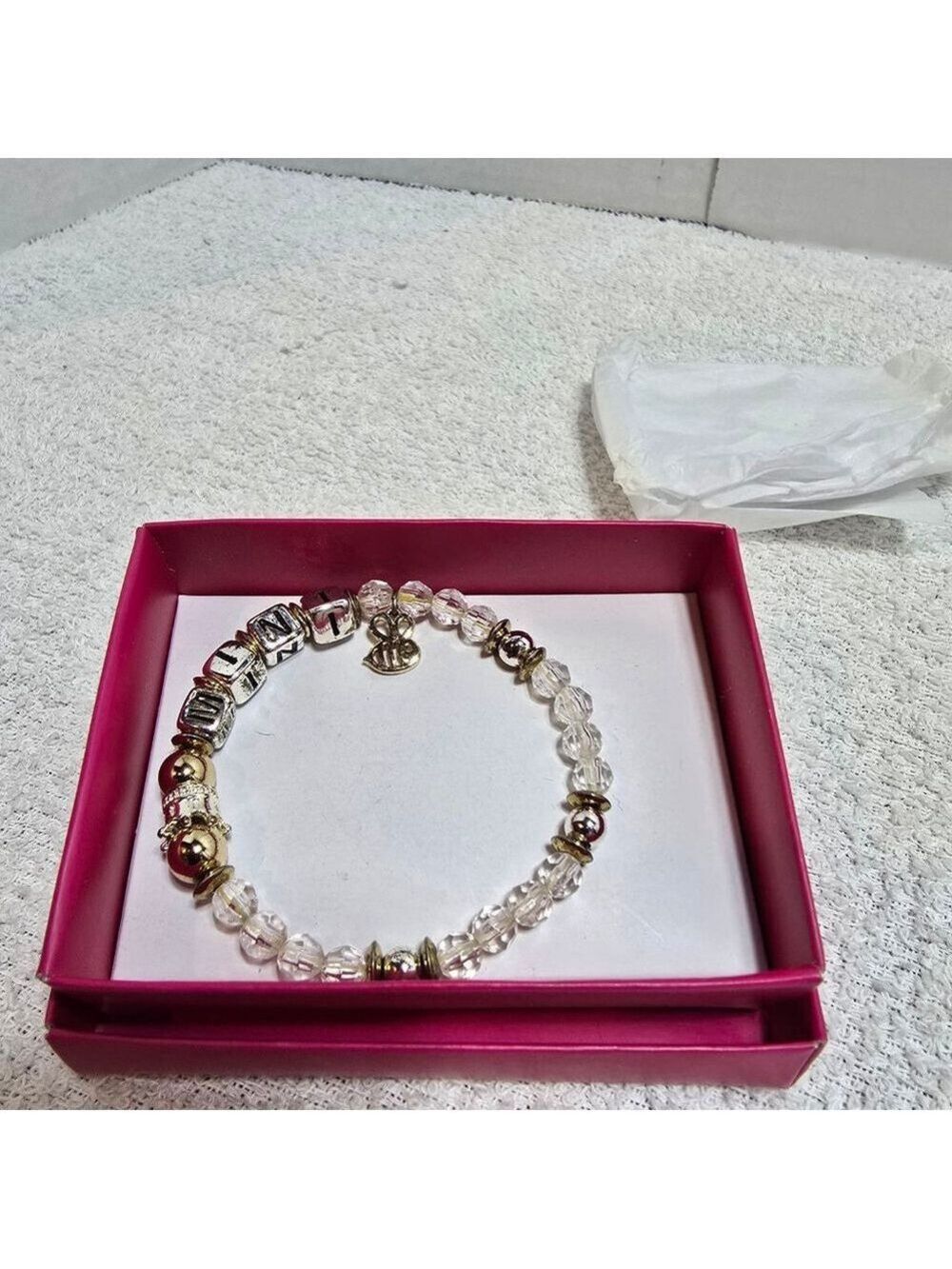 Women's Avon Studio 1886 Clear & Gold Beaded Charm Bracelet One Size